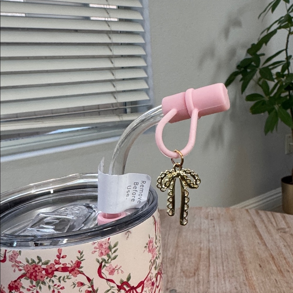 Shabby Chic Light Pink Tumbler with Red bows and flowers . 30oz. - Picture 2 of 5